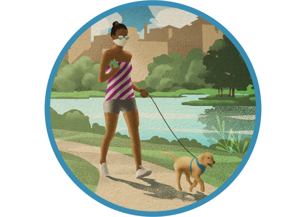 Woman Walking Dog in Park